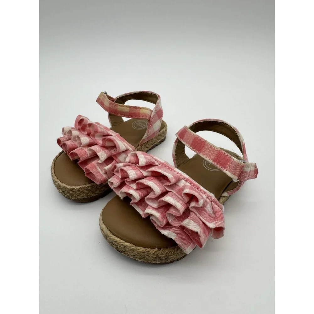 Wonder Nation Pink‎ Gingham Ruffle Sandals Girls Toddler Size 3